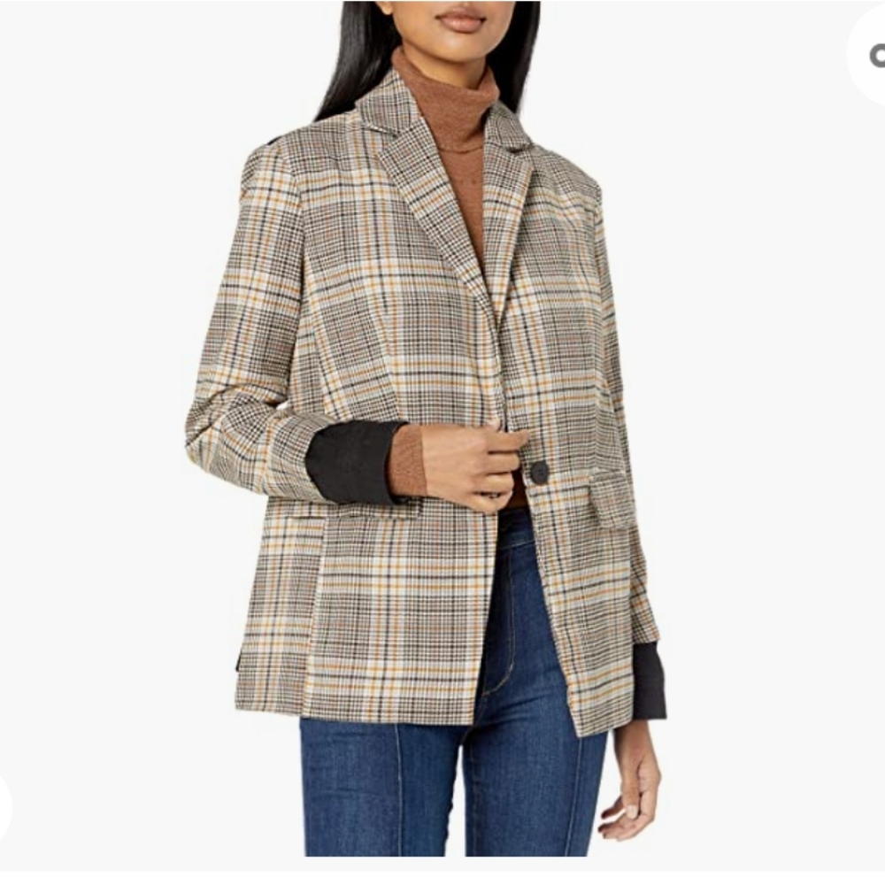 ELLA MOSS womens  menswear blazer multi checkered Sudan brown size XL